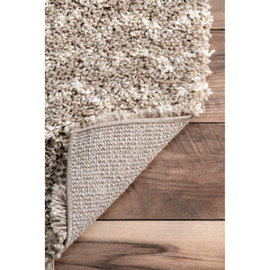 Cream Striped Shag Area Rug 9x12 | Polypropylene Power Loomed