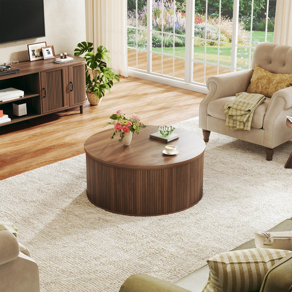 Round Lift-Top Coffee Table with Hidden Storage