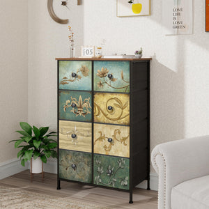 Narrow Dresser with Retro Floral Fabric Drawers