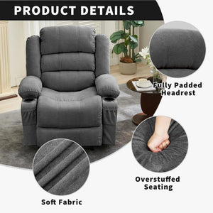 Manual Recliner Chair with Cup Holders & Side Pockets – Grey