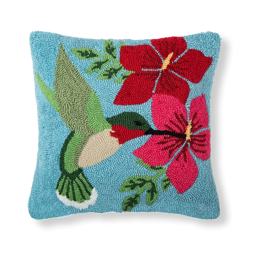 Hummingbird Floral Hooked Accent Throw Pillow 16" x 16" Multicolored