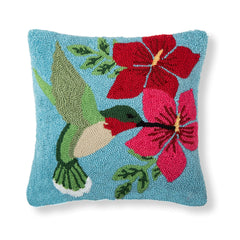 Hummingbird Floral Hooked Accent Throw Pillow 16" x 16" Multicolored
