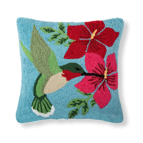 Hummingbird Floral Hooked Accent Throw Pillow 16" x 16" Multicolored