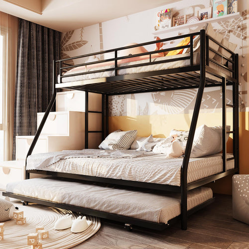 Twin Over Full Metal Loft Bunk Bed with Desk and Dual Ladders