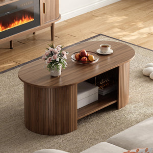 Oval Fluted Coffee Table with 2-Tier Storage