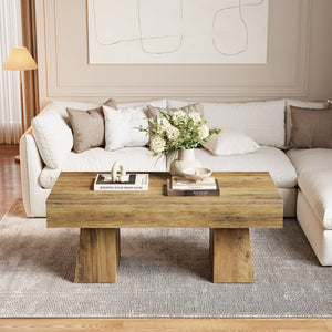 Farmhouse Coffee Table 47 Inch Wooden Rectangular