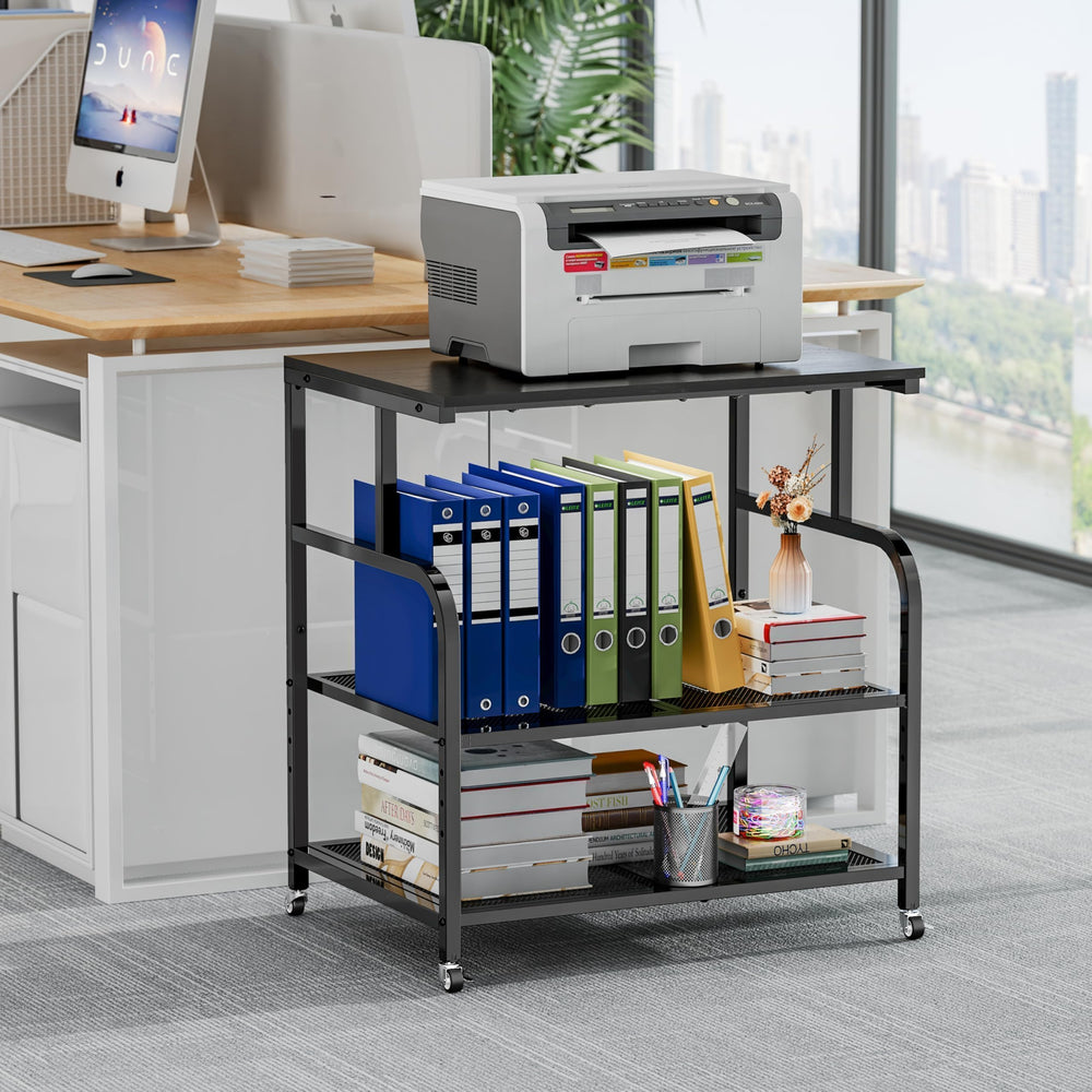 Mobile Printer Stand with 3-Tier Shelf & Large Desktop