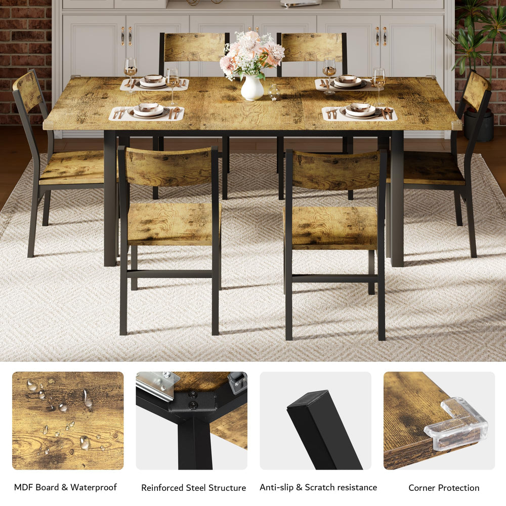 7-Piece Extendable Dining Table Set with 6 Chairs