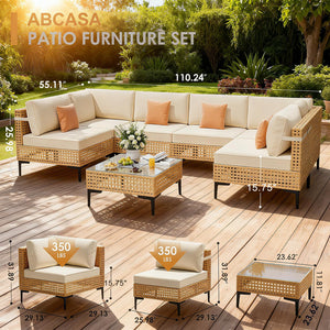 Modular Outdoor Wicker Sectional Sofa Set with Coffee Table