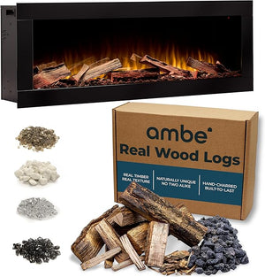 Linear Electric Fireplace Insert with Real Wood Log Set