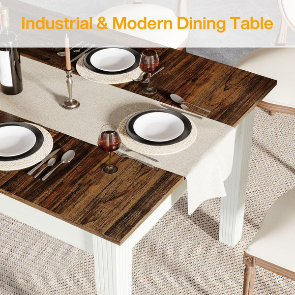 62-Inch Farmhouse Dining Table with Solid Wood Legs