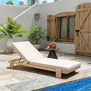 Acacia Wood Outdoor Chaise Lounge Chair with Cushion