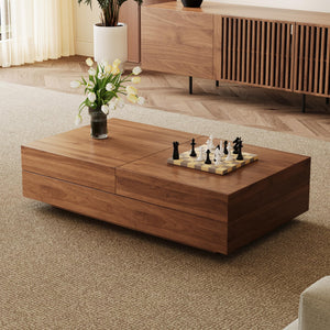 gaoyangjiaju Mid-Century Expandable Coffee Table with Storage – 47.2"-81.9" Adjustable Center Table for Living Room, Walnut Wood Finish