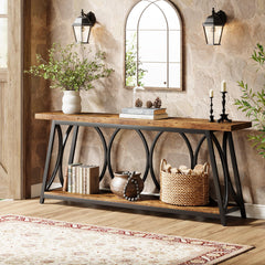 71-Inch Industrial Console Table with 2-Tier Storage Shelf