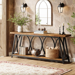 71-Inch Industrial Console Table with 2-Tier Storage Shelf