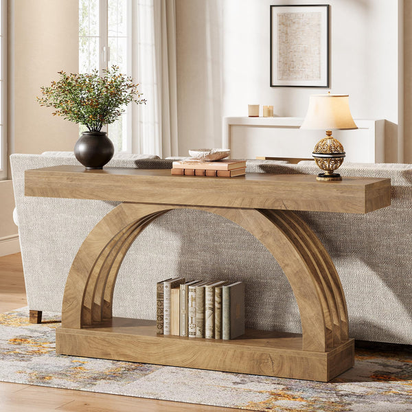 63-Inch Arched Console Table with Storage Shelf