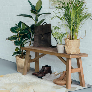 Farmhouse Wood Entryway Bench – Solid Rustic Seat for Living & Dining Room