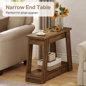 2-Tier Wood End Table with Storage Shelves