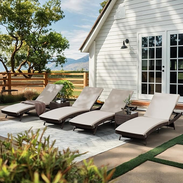 Outdoor Patio Chaise Lounge Set with Adjustable Backrest & Cushions