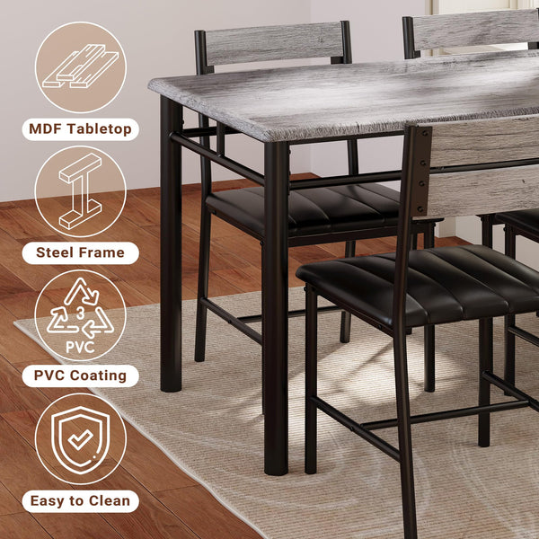5-Piece Dining Table Set for 4 with Upholstered Chairs