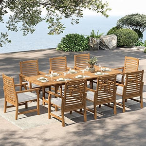 Expandable Acacia Wood Outdoor Dining Set with Cushioned Chairs