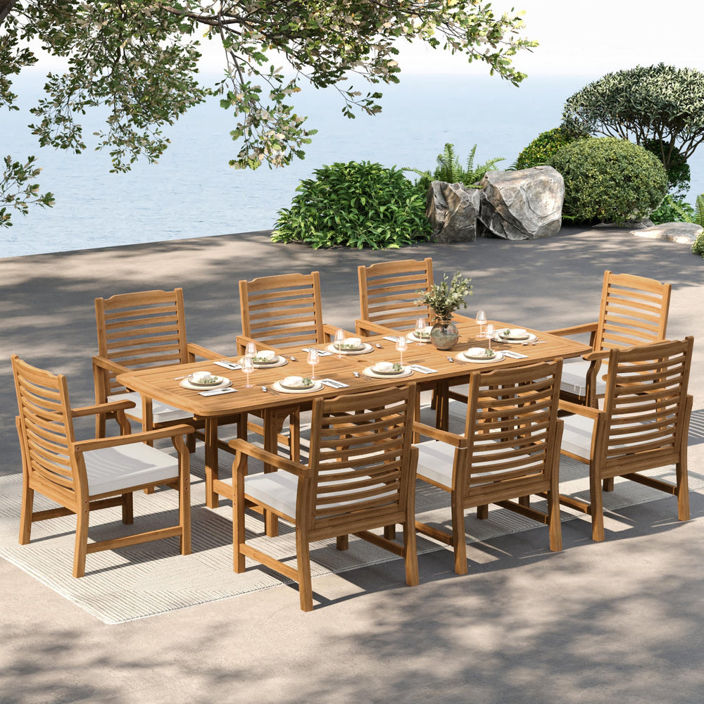 Expandable Acacia Wood Outdoor Dining Table Set with Chairs