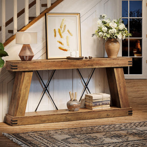 70.9" Farmhouse Console Table with 2-Tier Storage