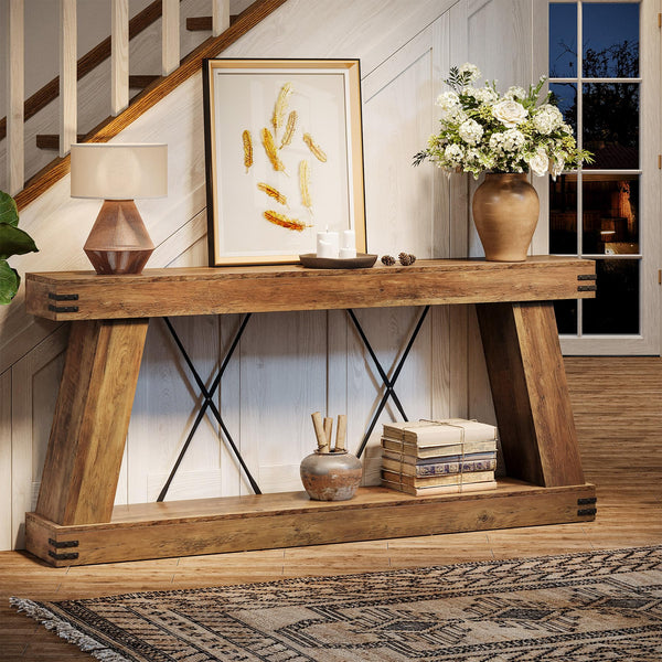70.9" Farmhouse Console Table with 2-Tier Storage