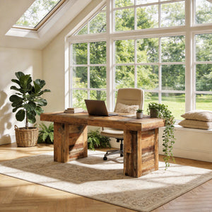 63-Inch Farmhouse Executive Desk with Rustic Wood Grain Finish