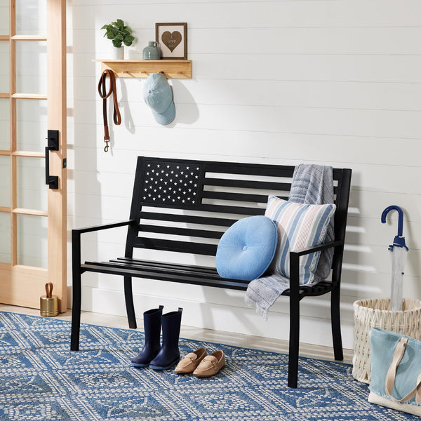 Steel Outdoor & Indoor Bench with American Flag Backrest