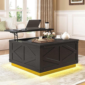 Farmhouse Lift Top Coffee Table with LED & USB-C