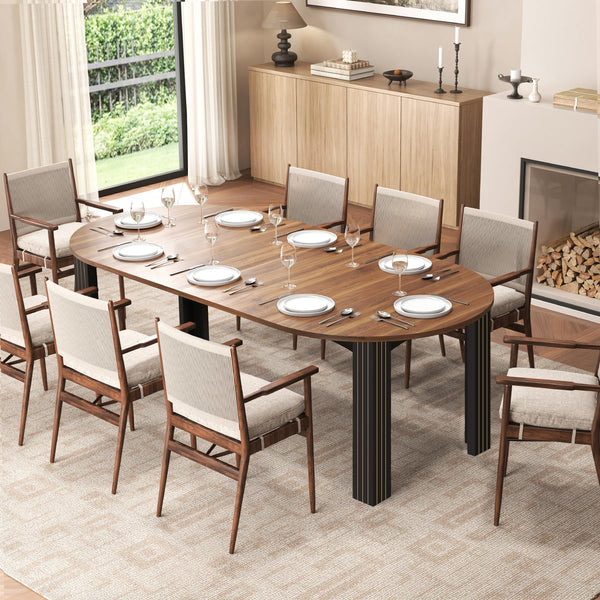 Round Extendable Dining Table with Leaf Extension