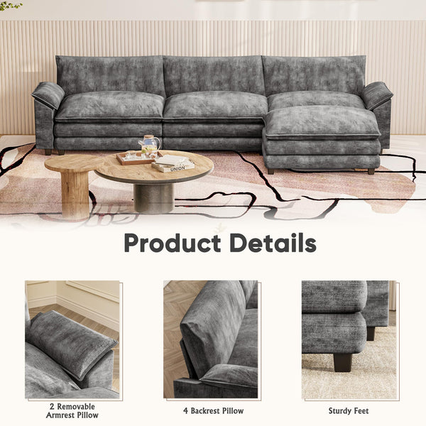 L-Shaped Modular Sectional Sofa with Deep Seat & Chenille Fabric