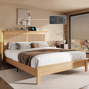 Queen Bed Frame with Tall Headboard, Charging Station & RGB LED