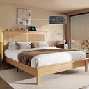 Solid Wood Bed Frame with Tall Headboard, Charging Station & RGB LED