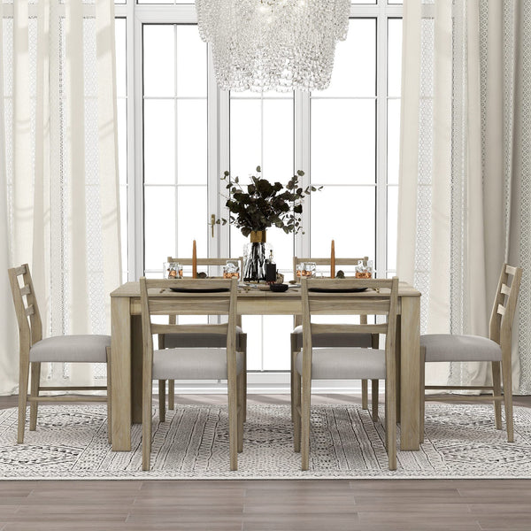 Extendable 7-Piece Dining Table Set with 6 Upholstered Chairs