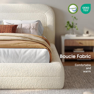Boucle Upholstered Platform Bed Frame with Headboard