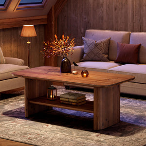 Solid Wood Coffee Table with 2-Tier Storage