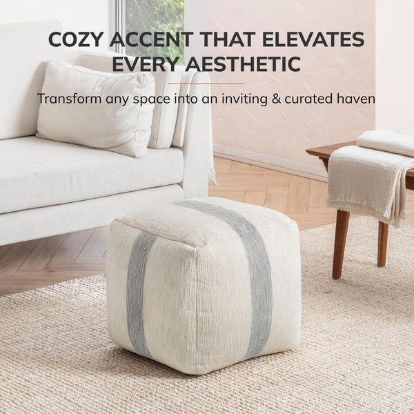 Square Pouf Ottoman Footrest – Cotton Polyester Floor Seating