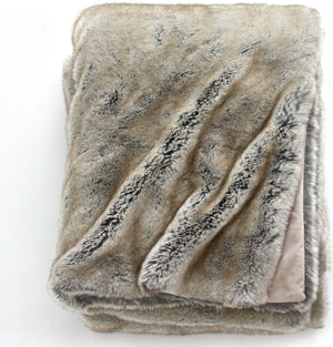 Faux Fur Throw Blanket — Timber Wolf, Reversible Velvet Plush