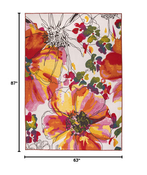 Nylon Area Rug 5'3" x 7'3" Rectangular – Floral Loop Pile, Non-Slip Backing