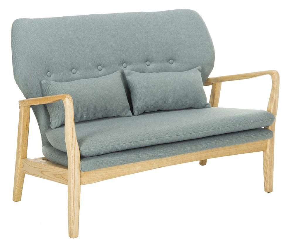 Modern Blue Settee Loveseat with Pillows