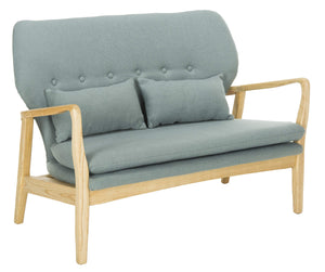 Modern Blue Settee Loveseat with Pillows