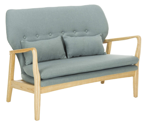 Modern Blue Settee Loveseat with Pillows
