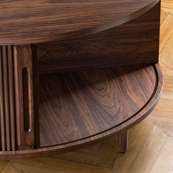 Round Lift-Top Coffee Table with Storage & Fluted Door