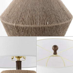 Brown Rope Coastal Rustic Table Lamp with White Linen Drum Shade