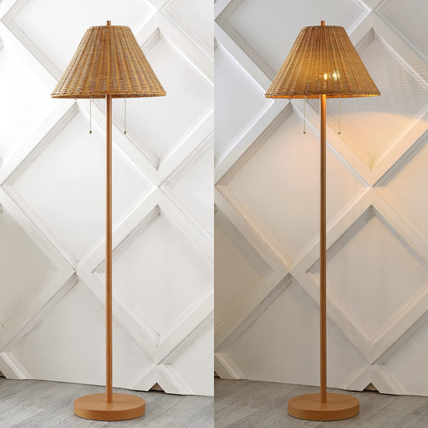 61" 2-Light Coastal Bohemian LED Floor Lamp with Rattan Shade