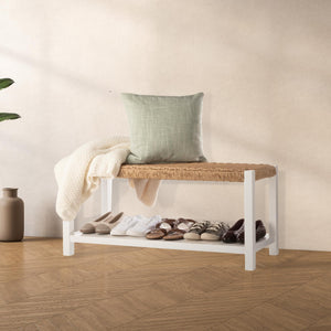 40-Inch Wood Storage Bench with Woven Rope Seat