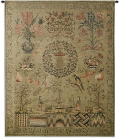 Woven Tapestry Wall Hanging – Vintage Sampler Floral Pattern, 100% Cotton, 53x44