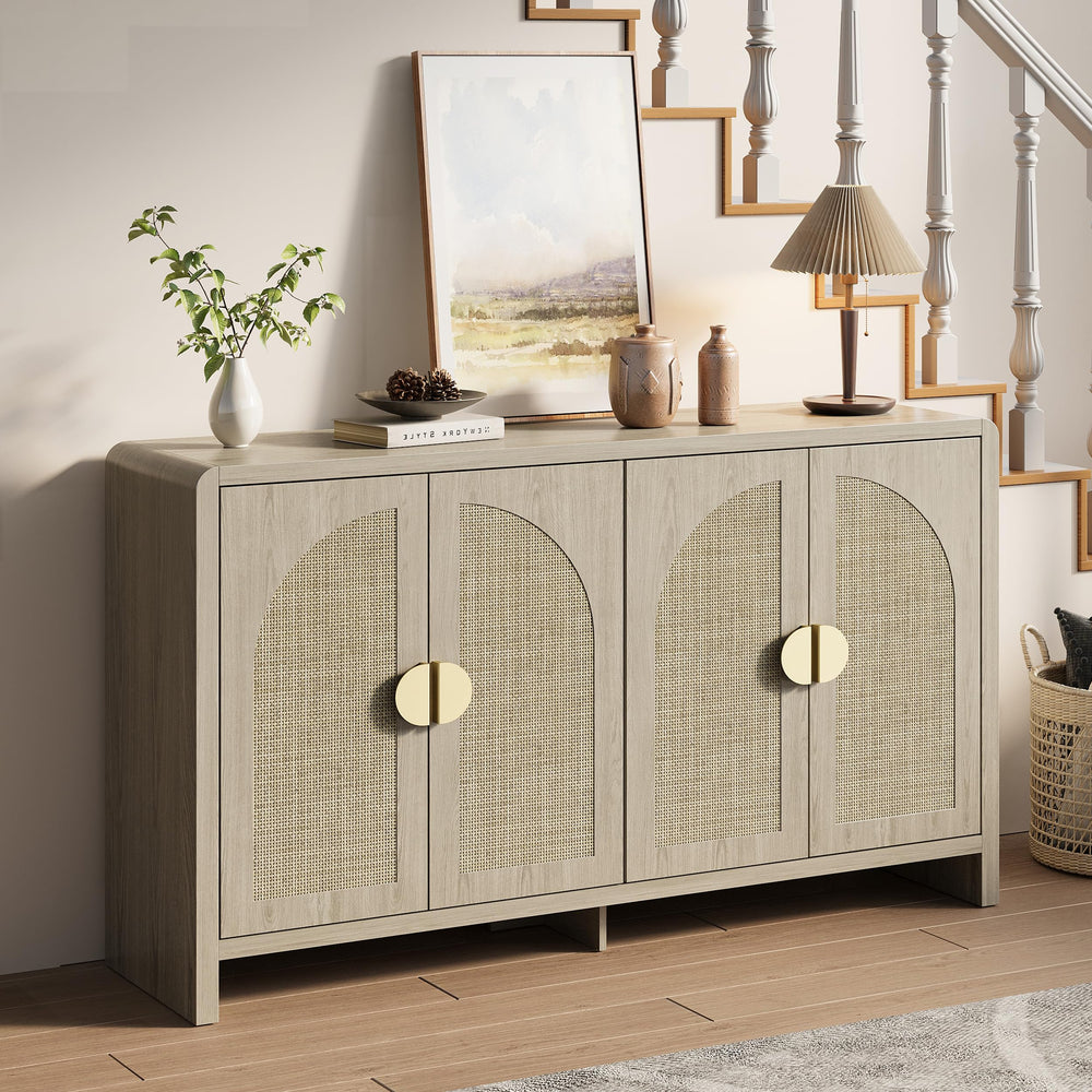 55" Rattan Sideboard Buffet Cabinet with Arch Doors